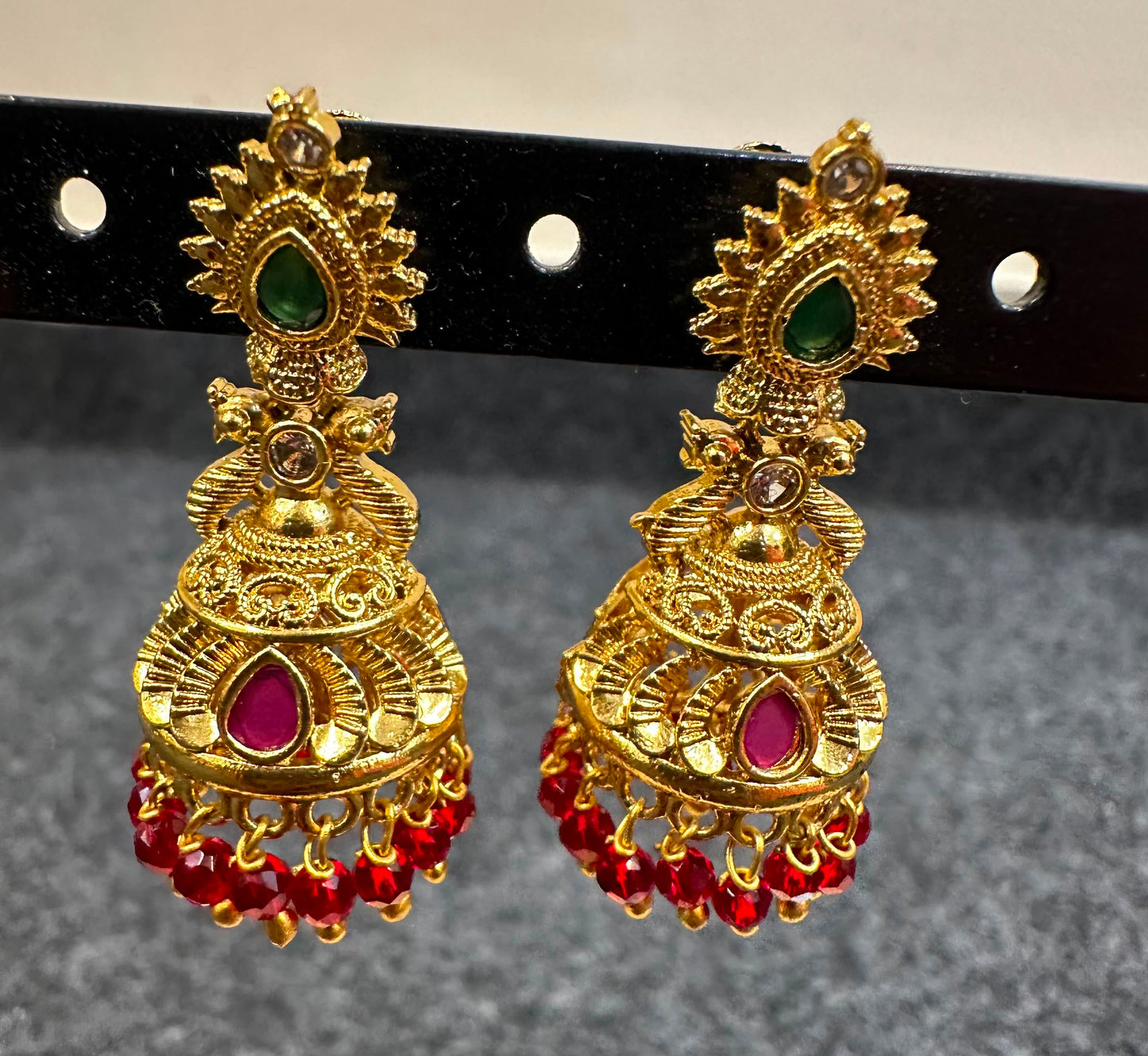 Designer jhumka gold tone earrings
