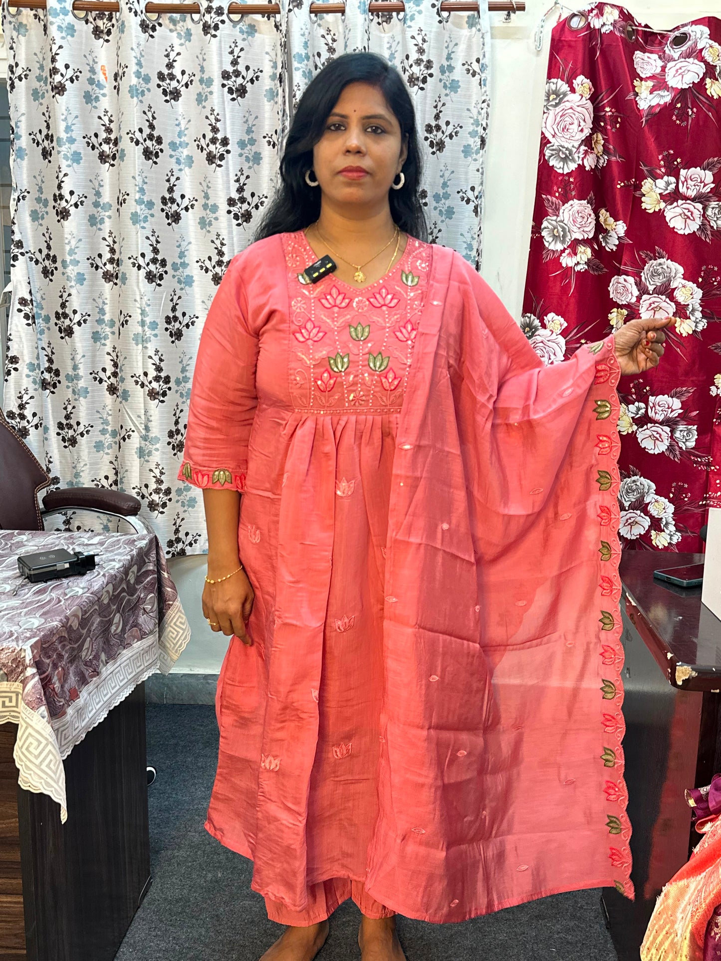 Lotus charm floral chanderi anarkali set