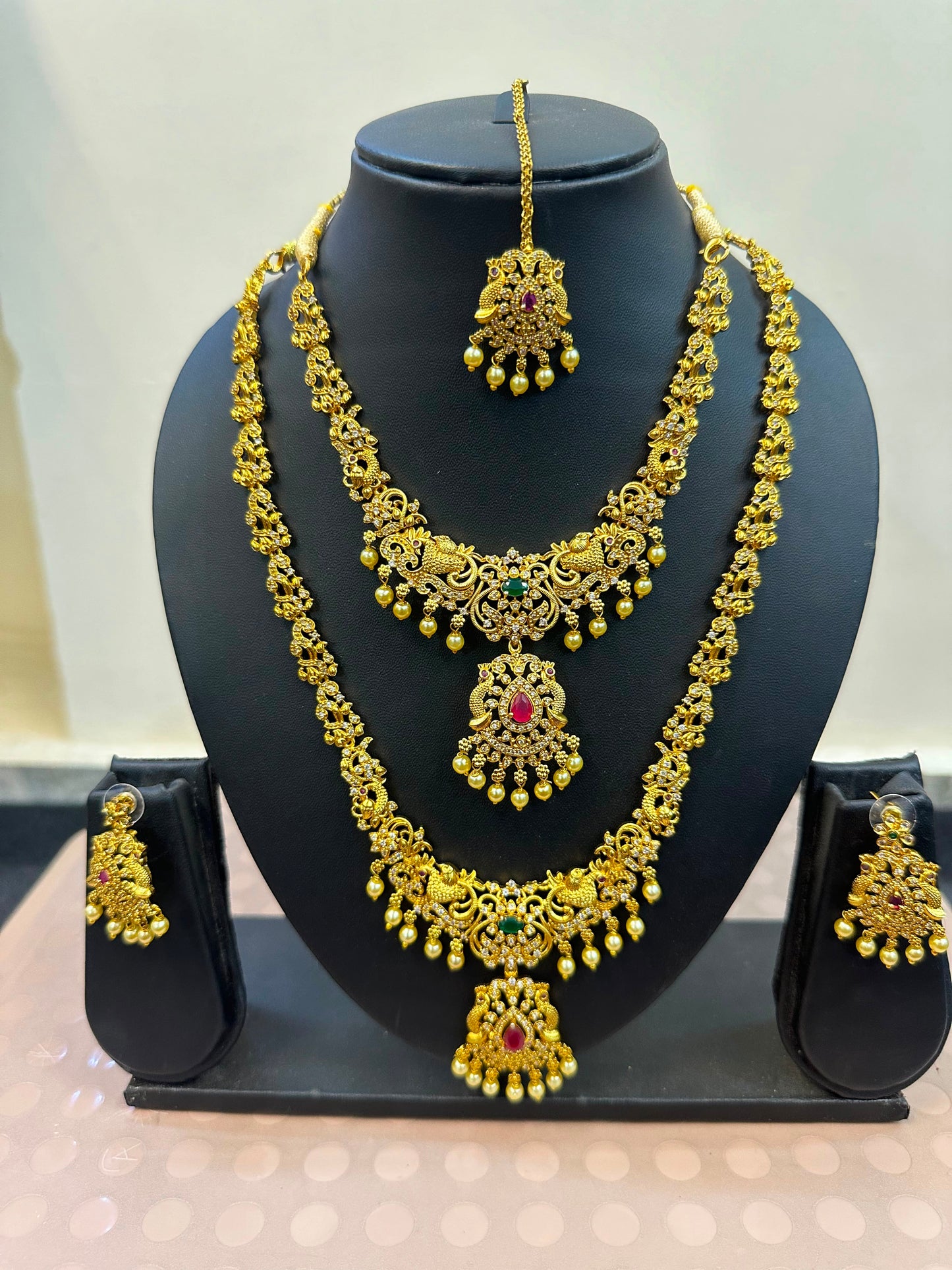 Traditional Peacock Temple Grand Jewellery Set