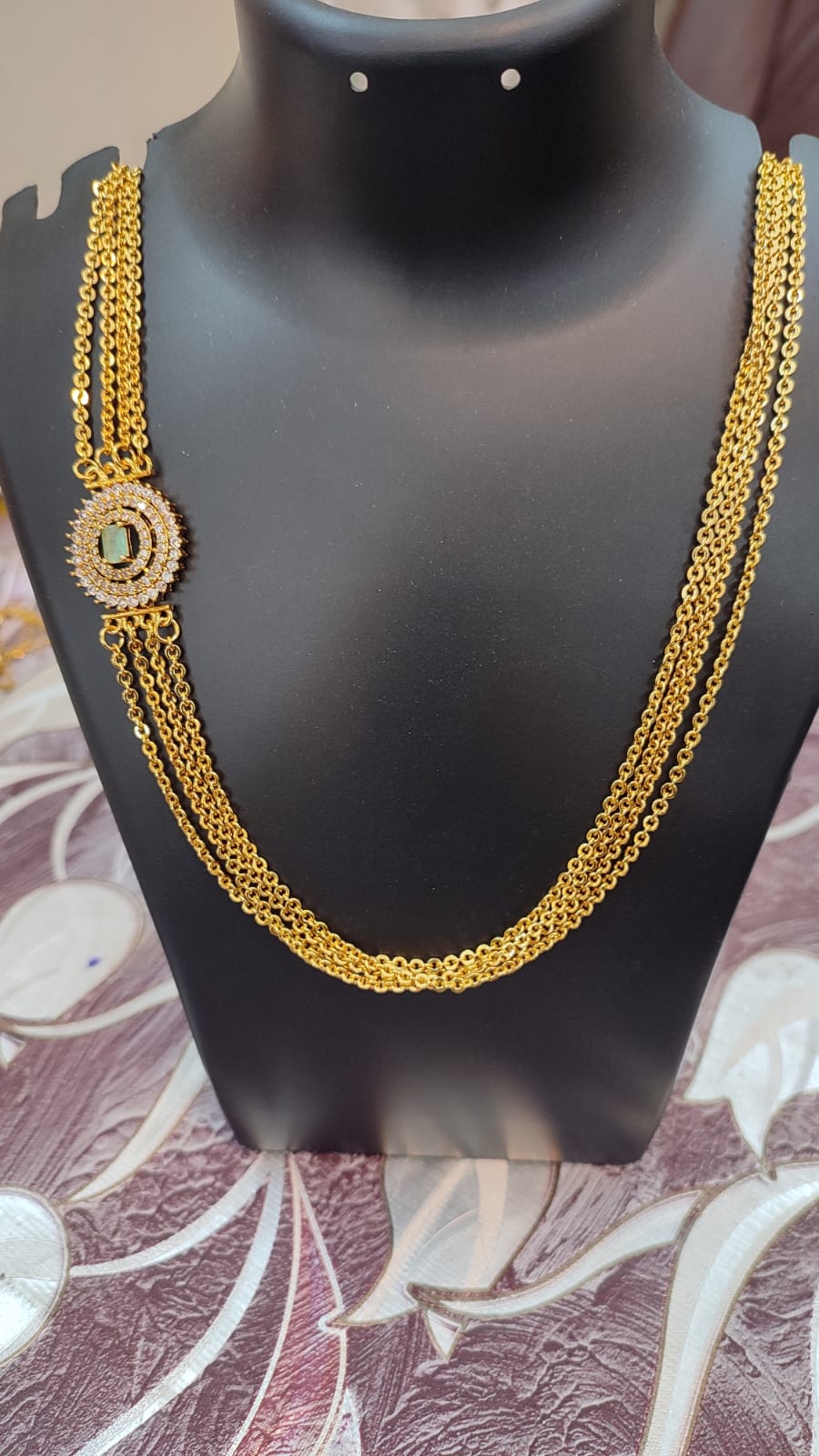 Side Pendant Multi-Strand Gold Chain Necklace