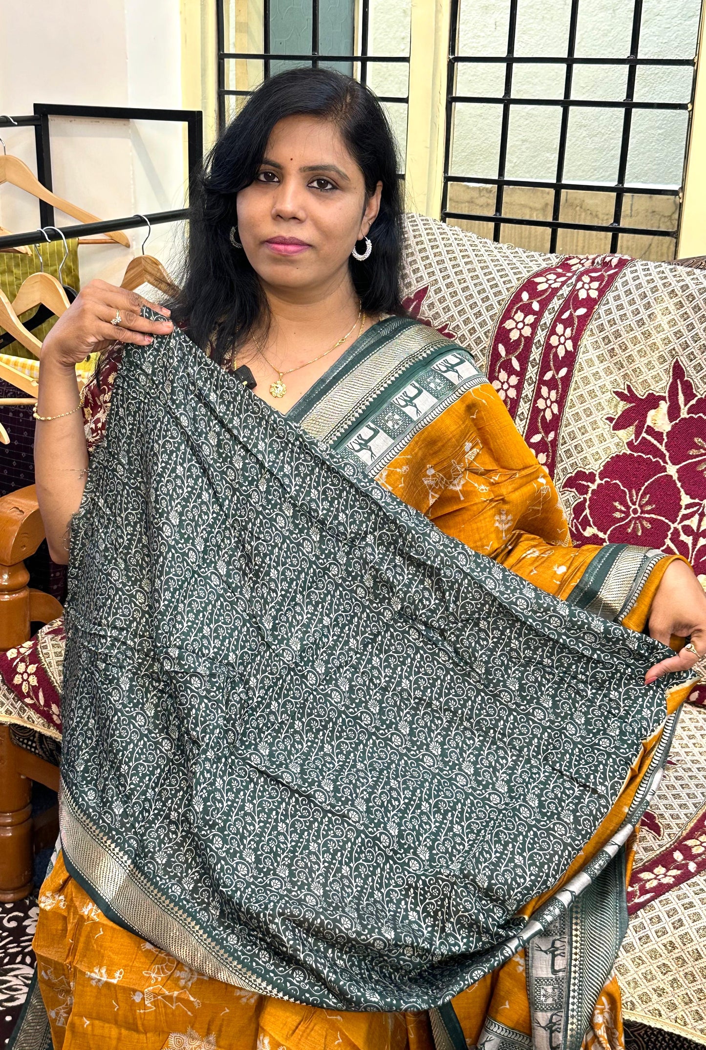 Golden Mustard Warli Print Tussar Silk Saree