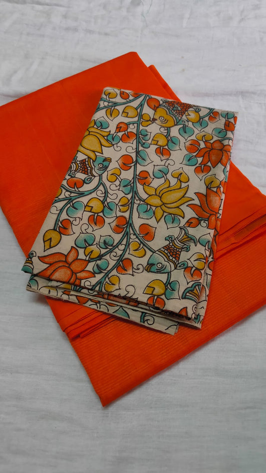 PURE MANGALGIRI HANDLOOM SAREE  WITH KALAMKARI BLOUSE