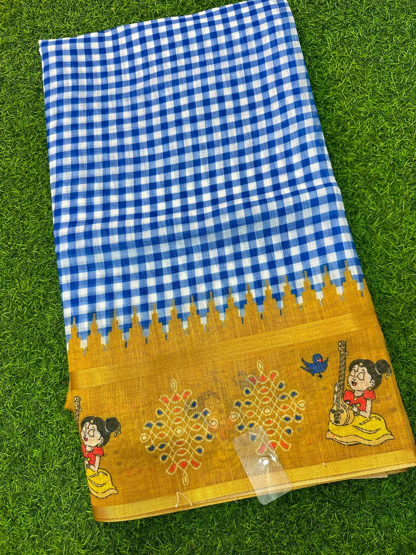 Kadhi Cotoon Mangalagiri checks kalamkari sarees