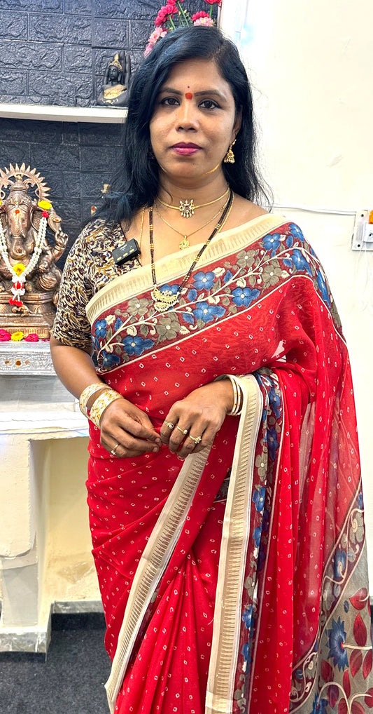 Georgette bandini  kalamkari sarees