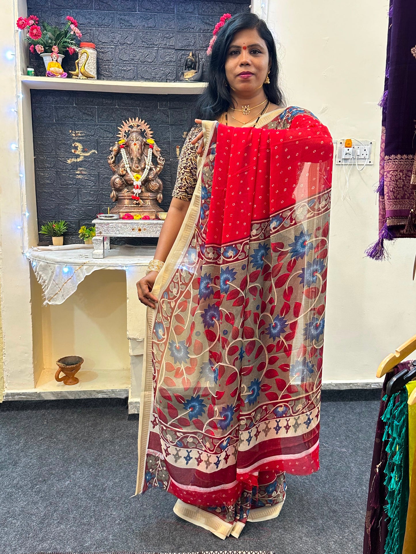 Georgette bandini  kalamkari sarees