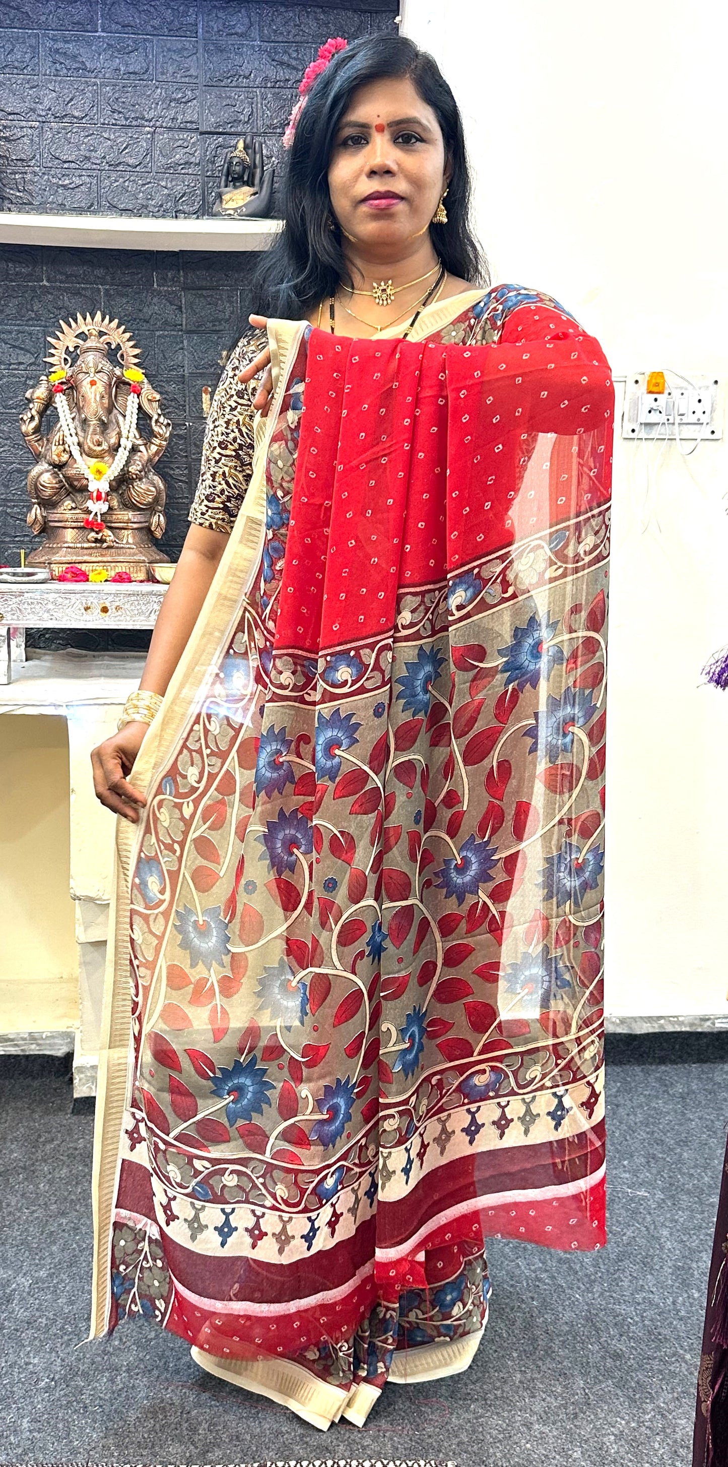 Georgette bandini  kalamkari sarees