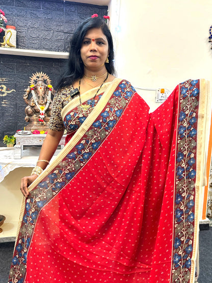 Georgette bandini  kalamkari sarees