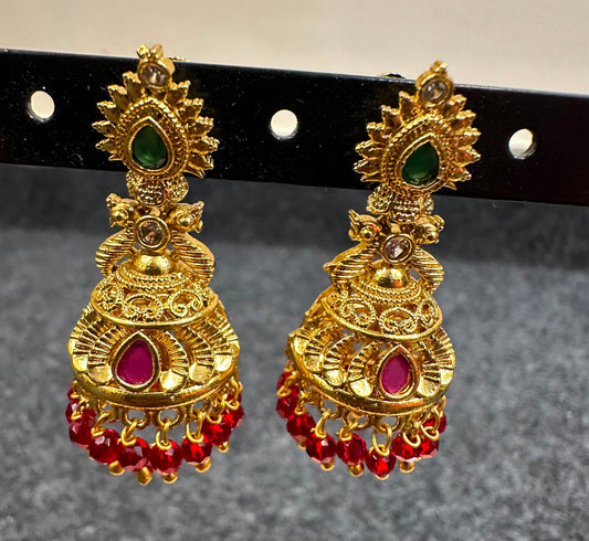 Designer jhumka gold tone earrings