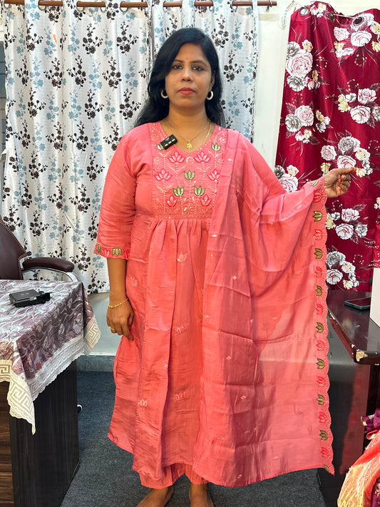 Lotus charm floral chanderi anarkali set