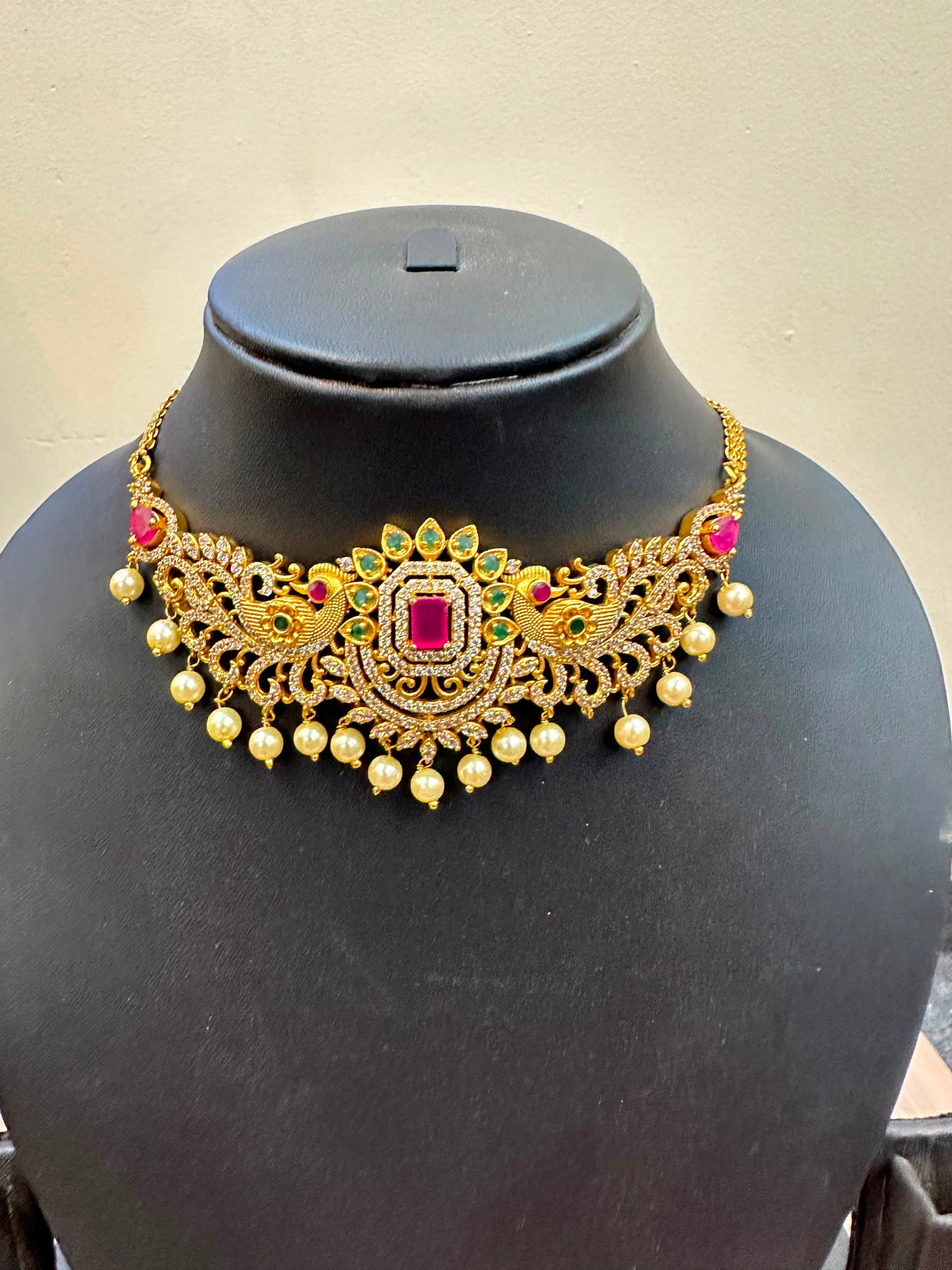 Traditional Peacock Temple Choker Necklace