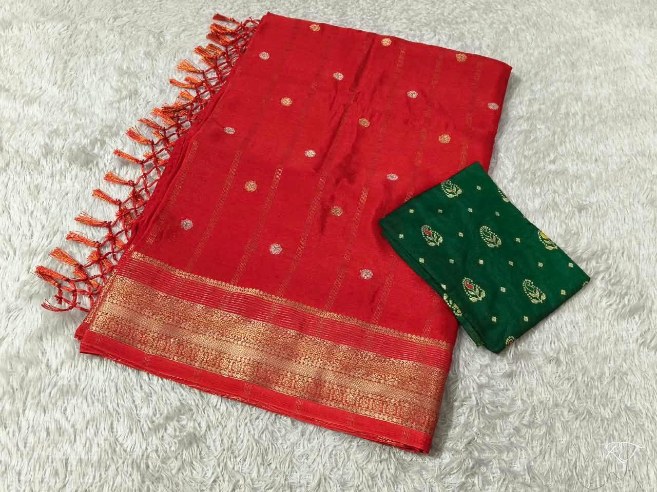 Vibrant Crimson Zari-Work Saree with Contrast Brocade Blouse