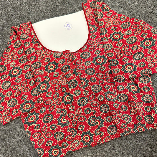 Traditional Ajrakh Print Cotton Saree Blouse