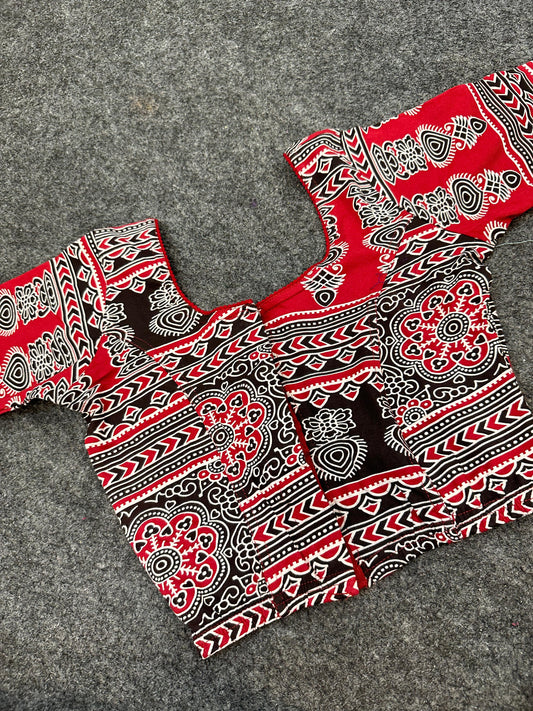 Traditional Ajrakh Print Cotton Saree Blouse