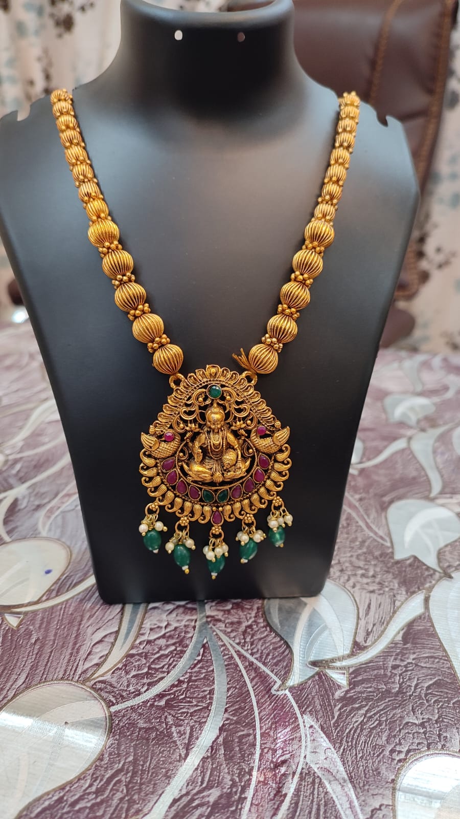 Antique Gold Peacock Lakshmi Pendant Haram