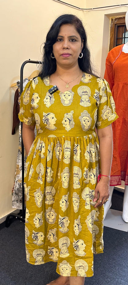 Kalamkari print cotton anarkali kurti