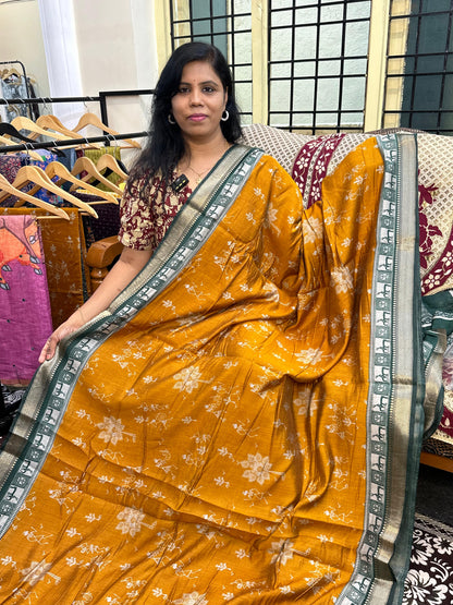 Golden Mustard Warli Print Tussar Silk Saree