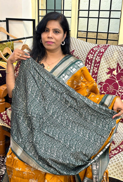 Golden Mustard Warli Print Tussar Silk Saree