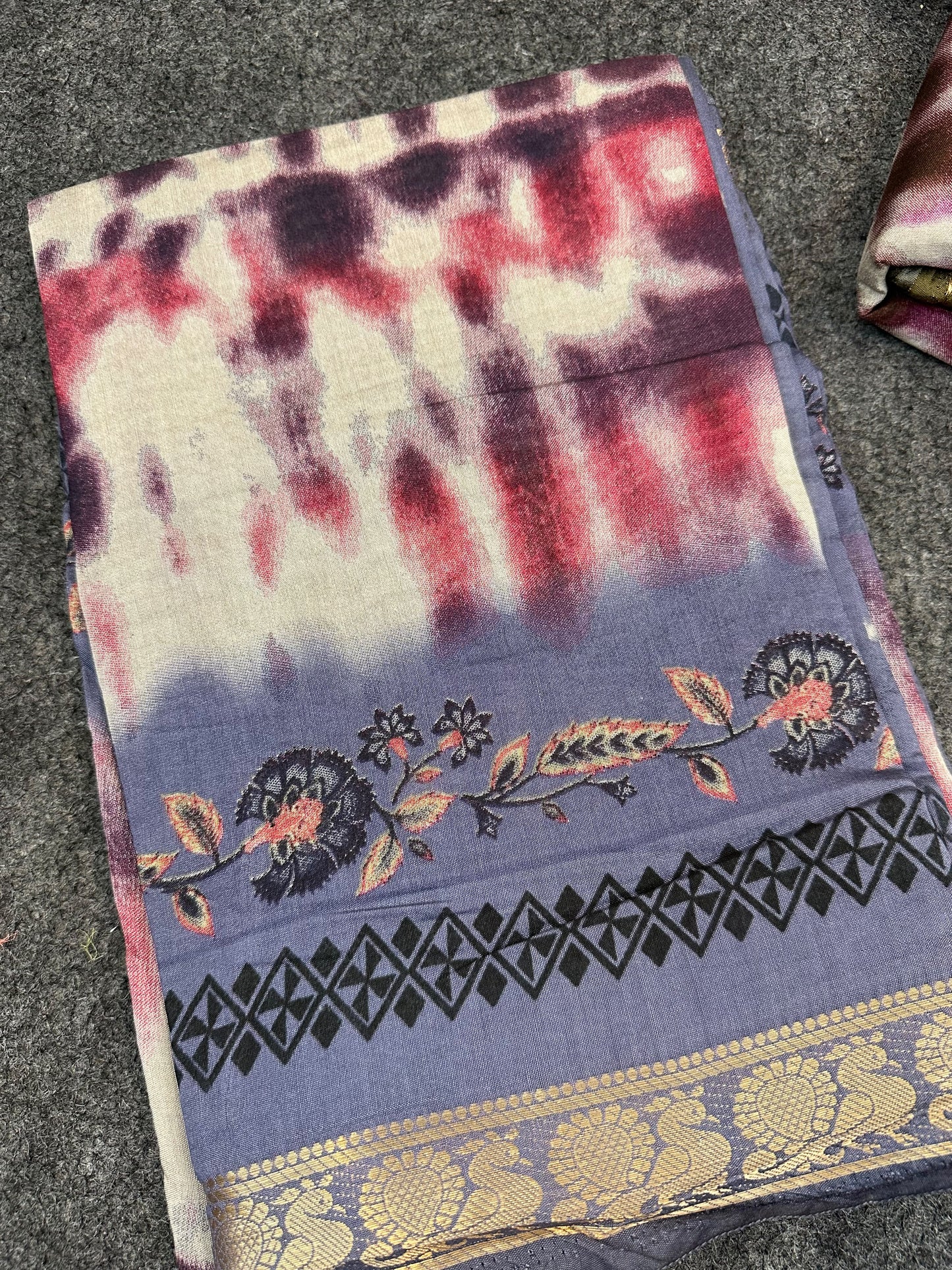 Trendy Tie-Dye Silk Saree with Zari & Floral Border