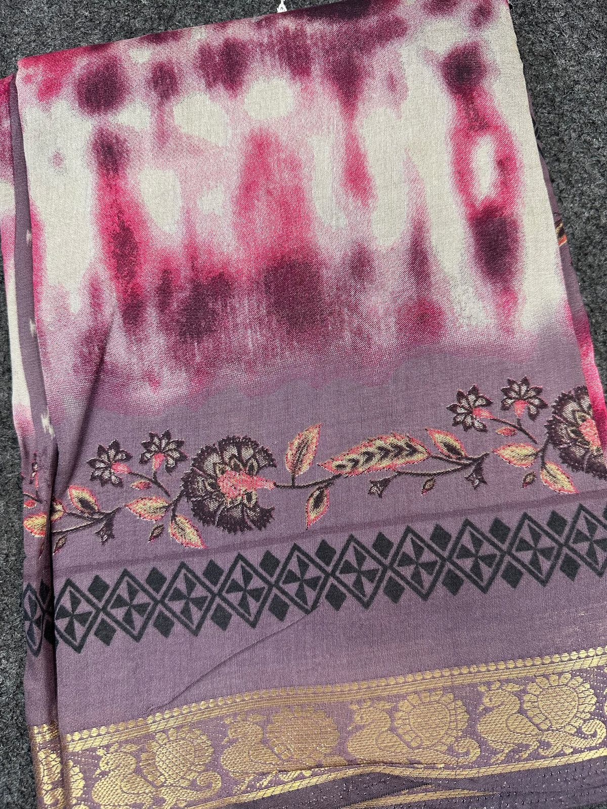 Trendy Tie-Dye Silk Saree with Zari & Floral Border