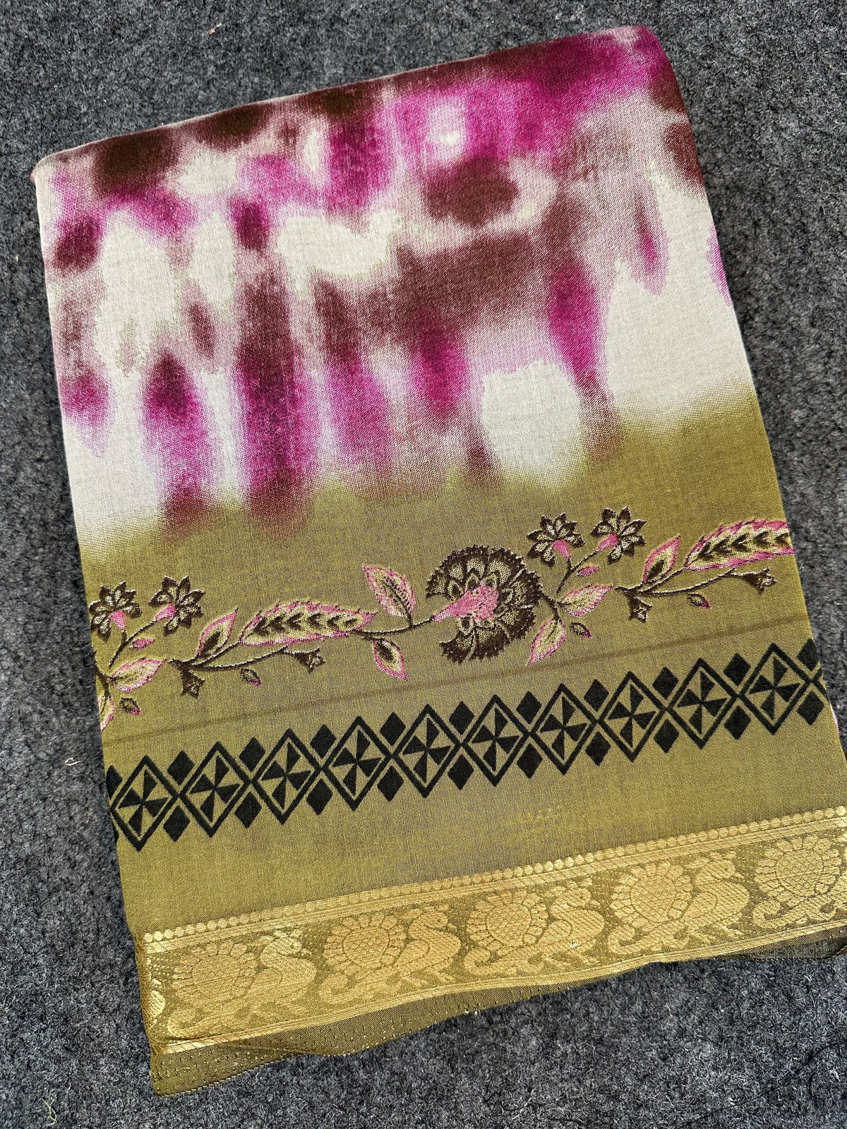 Trendy Tie-Dye Silk Saree with Zari & Floral Border