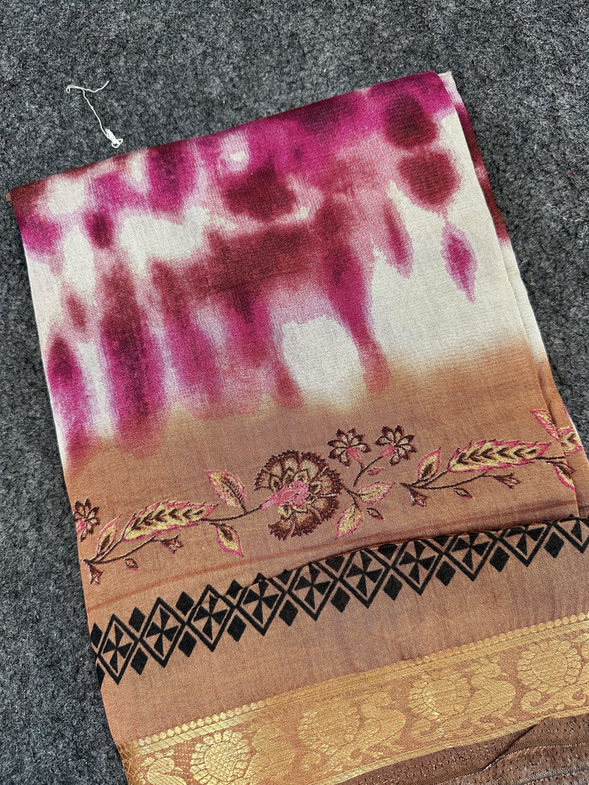 Trendy Tie-Dye Silk Saree with Zari & Floral Border