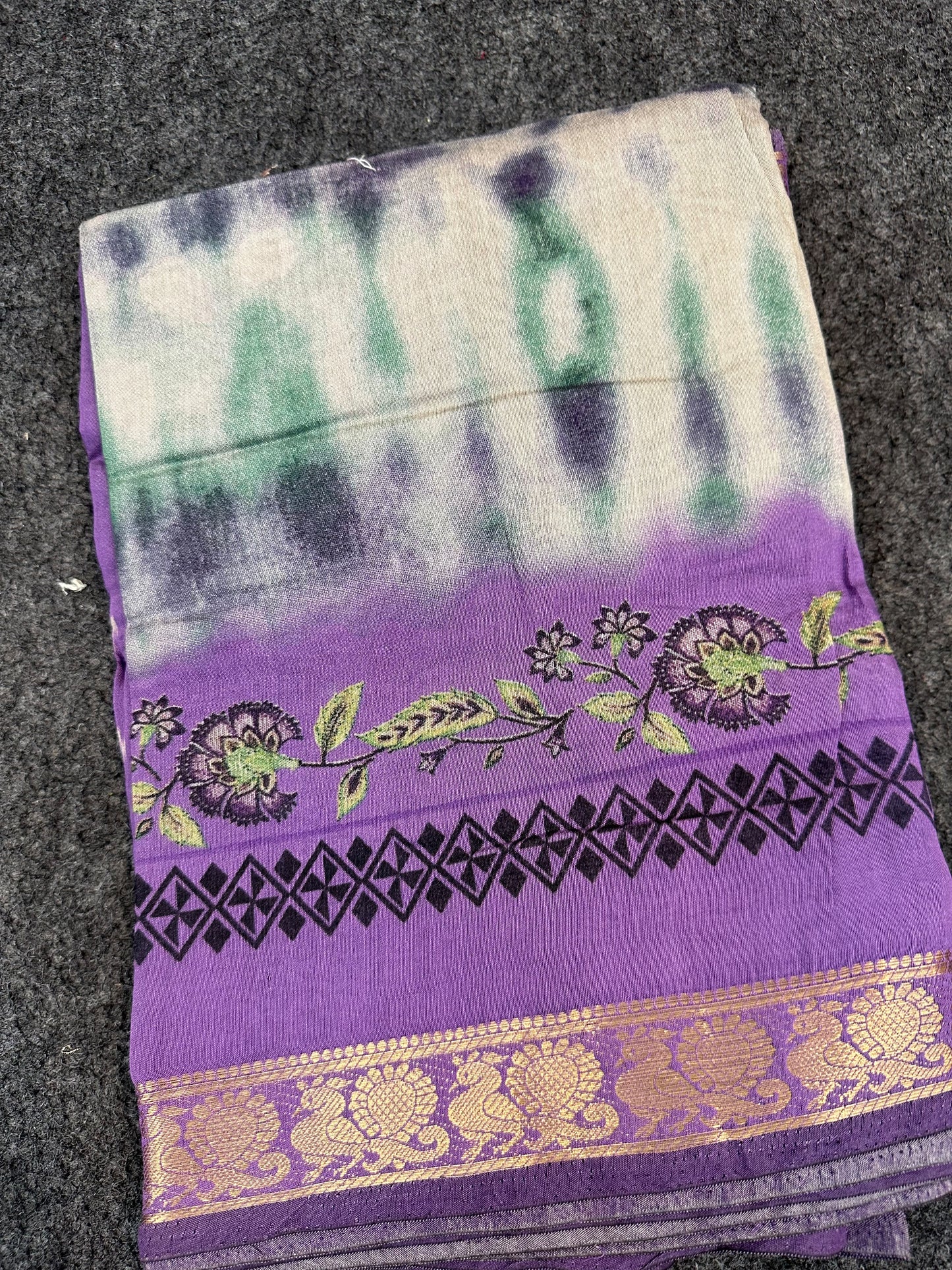 Trendy Tie-Dye Silk Saree with Zari & Floral Border