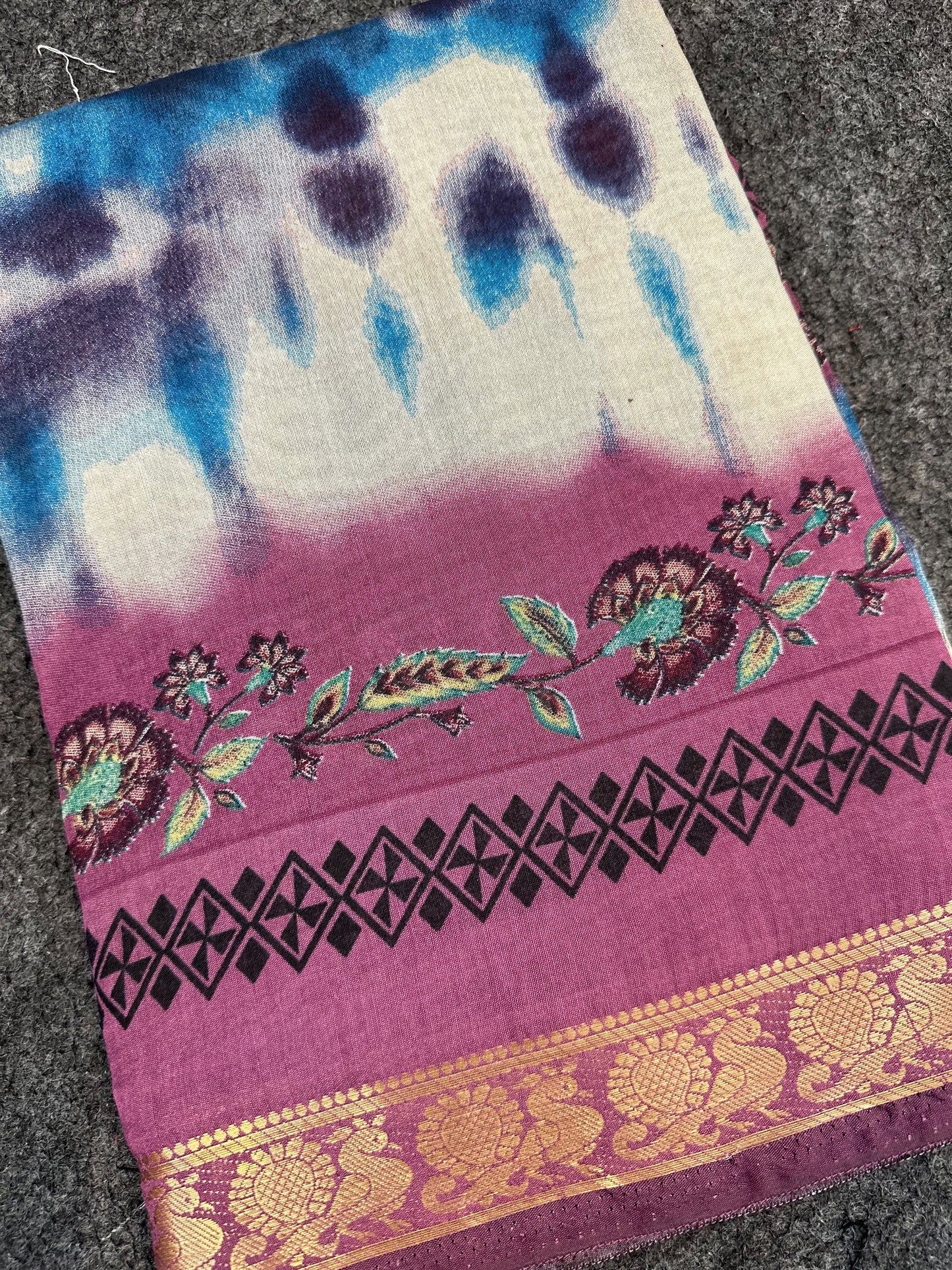 Trendy Tie-Dye Silk Saree with Zari & Floral Border